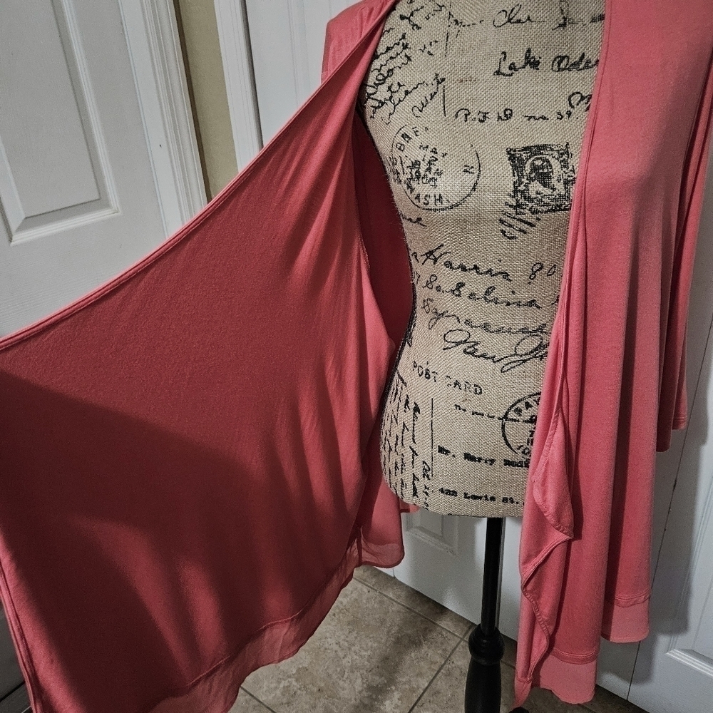 Lane Bryant New Open Waterfall Front Lightweight Coral Cardigan Size 22/24 - Picture 5 of 11